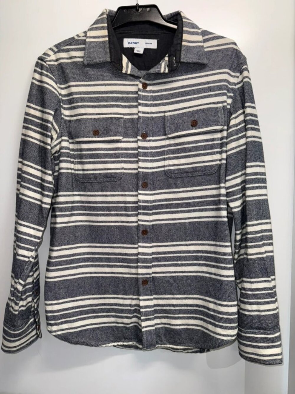 Men's Blue White Striped Button-Up Overshirt Jacket Size S